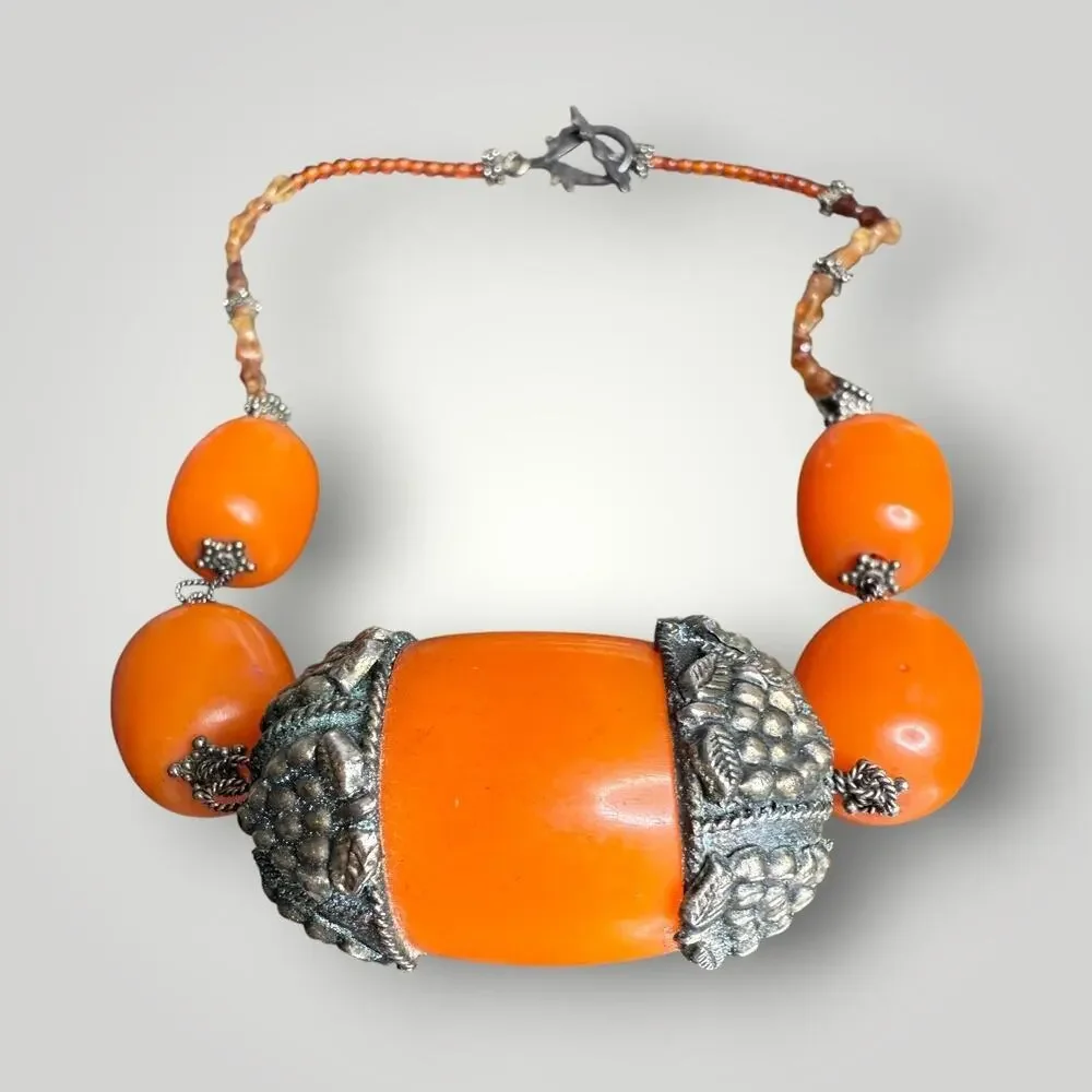 Chunky Orange Beaded Necklace  19 inch Vintage Style Resin Statement Jewelry